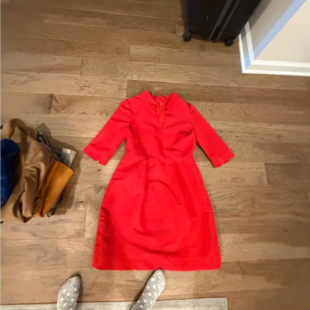 Oscar de la Renta Vibrant Red Long Sleeve Dress - Picture 3 of 6